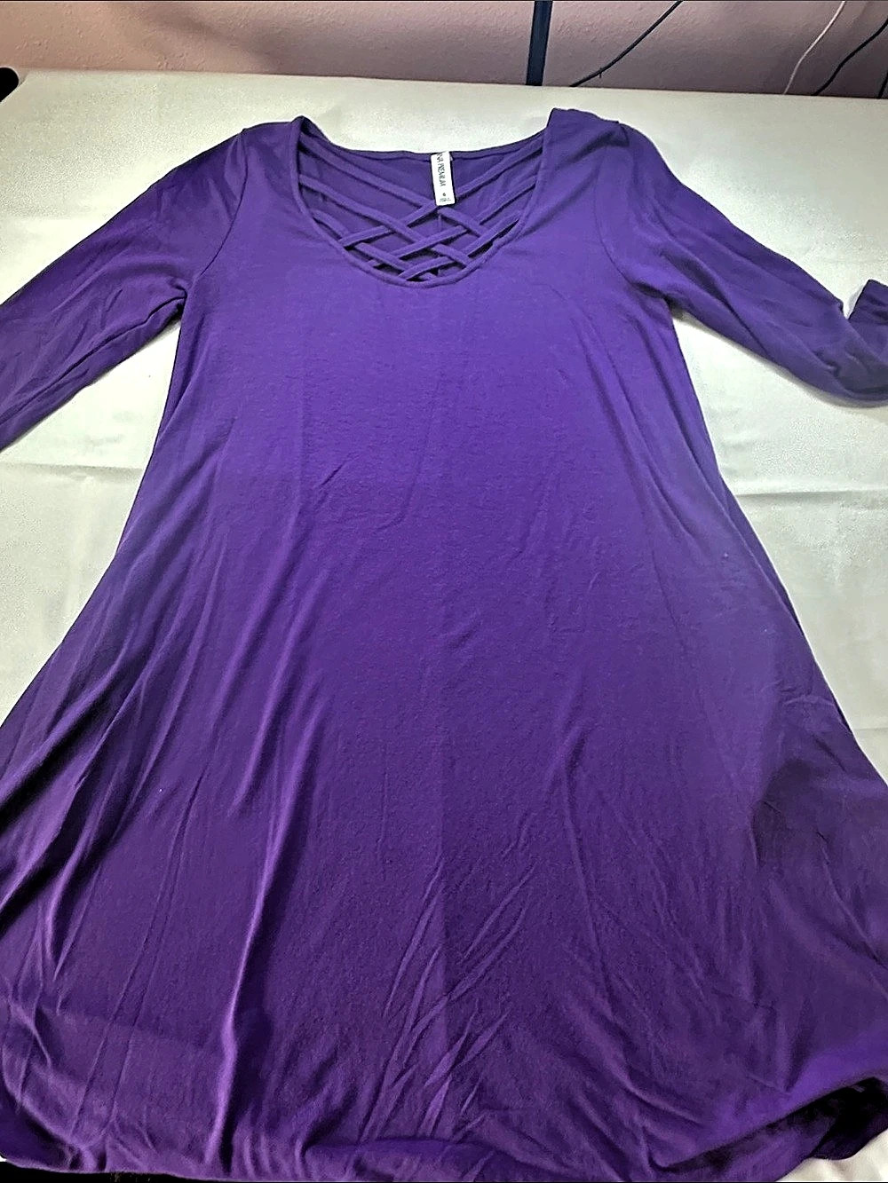 Zenana Premium RD-1389R Long Sleeve Maxi Dress in Purple Size Small